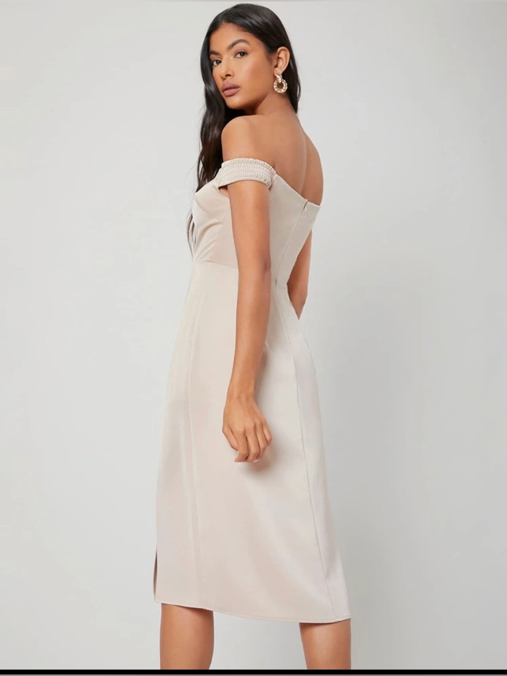 MOTF Off-Shoulder Cream Midi Dress